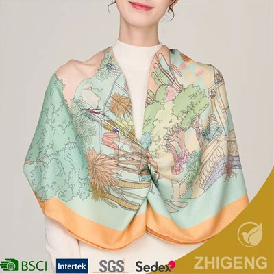 কাস্টম ডাবল সাইডেড প্রিন্টেড সিল্ক-উল হ্যান্ড রোলড স্কার্ফ