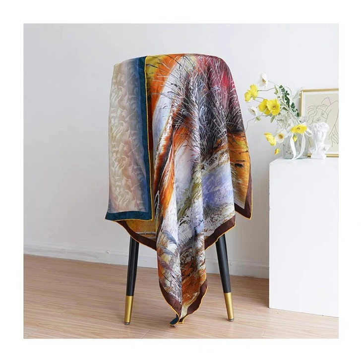 Custom Double-Sided Heterochromatic 110X110cm 100% Mulberry Silk Scarf