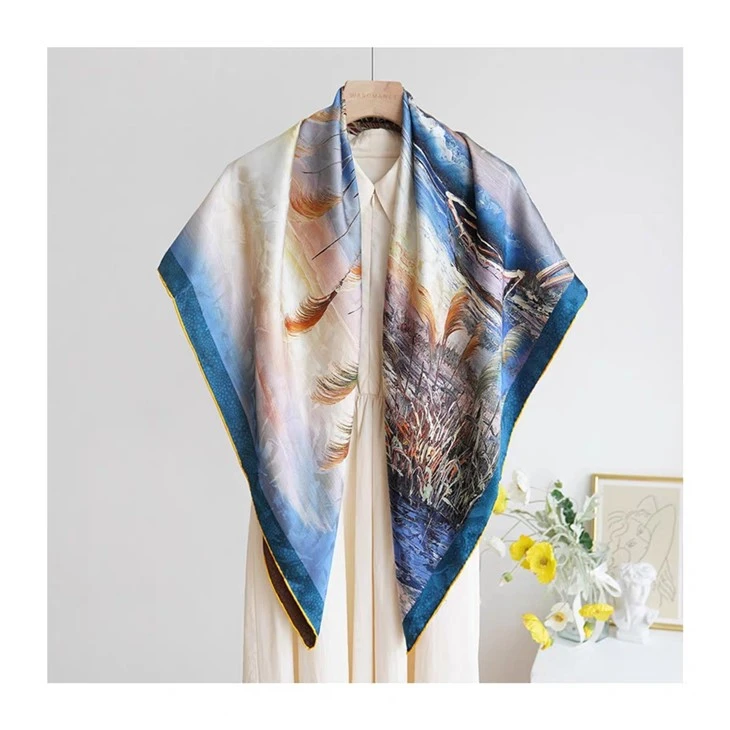 Custom Double-Sided Heterochromatic 110X110cm 100% Mulberry Silk Scarf